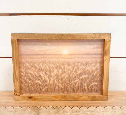 Framed Prairie Wheat Field Sunset Art Print | Rustic Wood Frame | Farmhouse Wall Decor