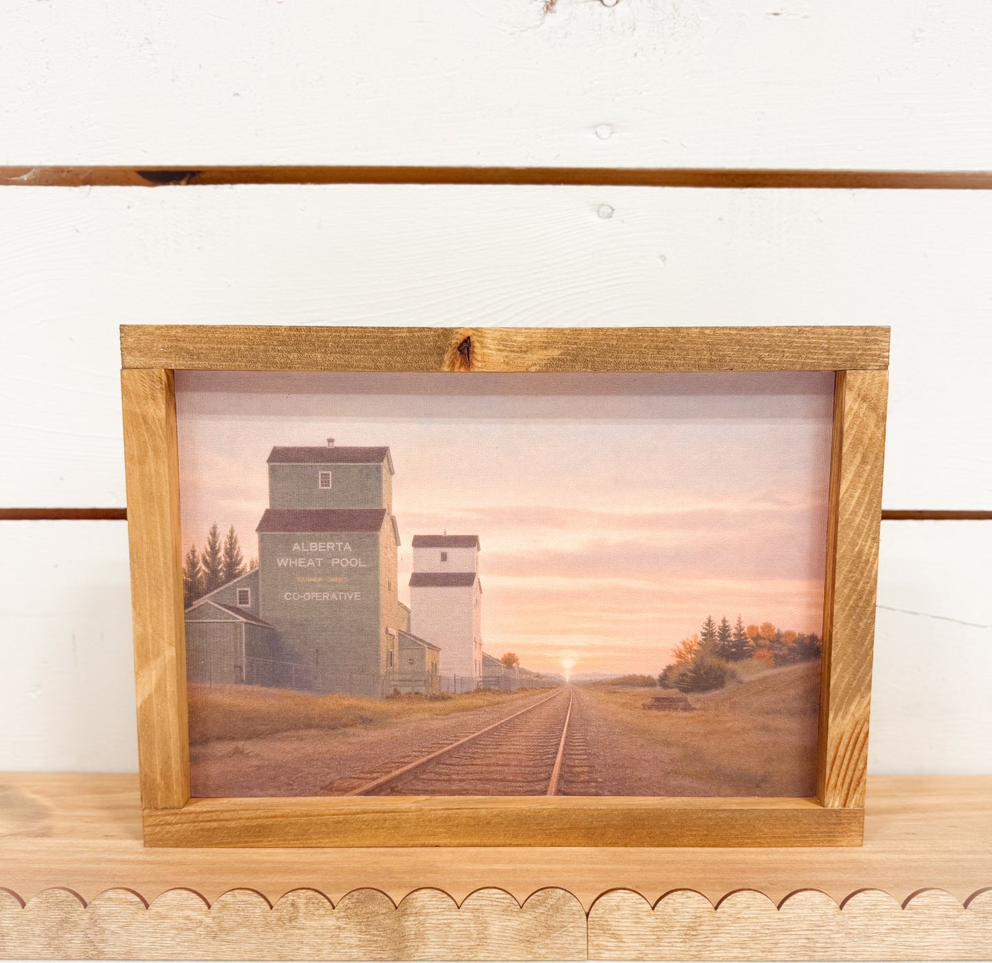Framed Alberta Grain Elevator Sunset Art Print | Prairie Railway Wall Decor | Rustic Wood Frame