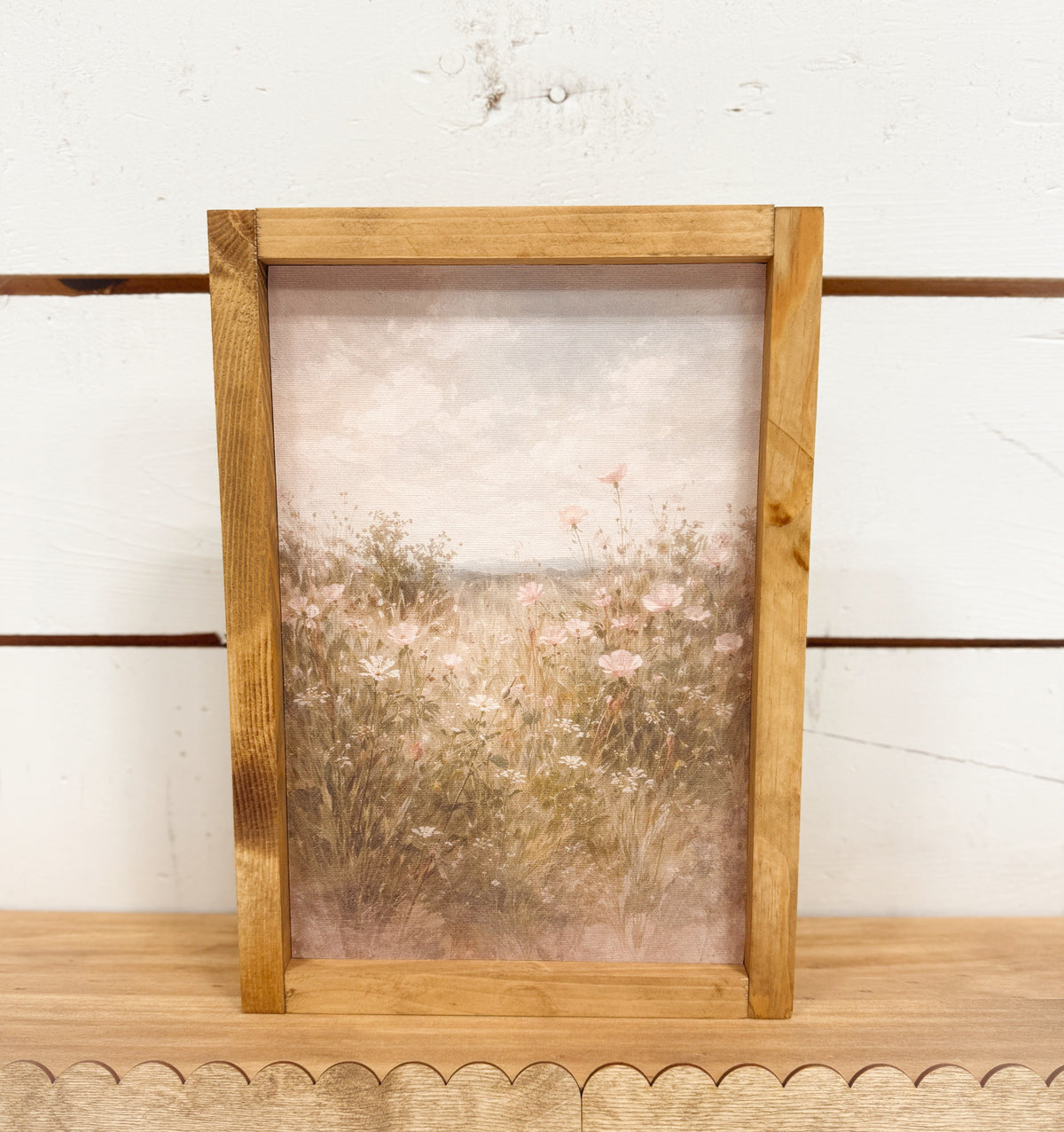 Framed Soft Wildflower Meadow Art Print | Rustic Wood Frame | Neutral ...