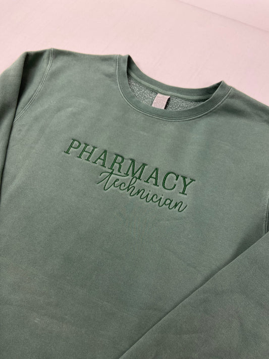 Pharmacy Technician Embroidered Crewneck | Alpine Green