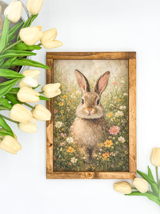 Wildflower Meadow Bunny Framed Sign