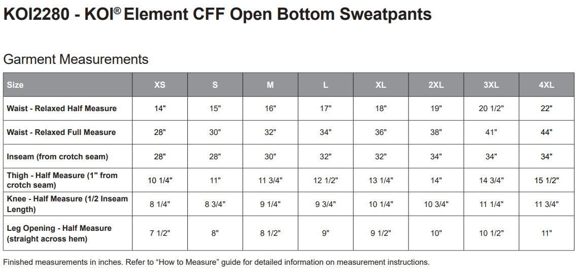 KOI® ELEMENT CFF OPEN BOTTOM SWEATPANTS. KOI2280