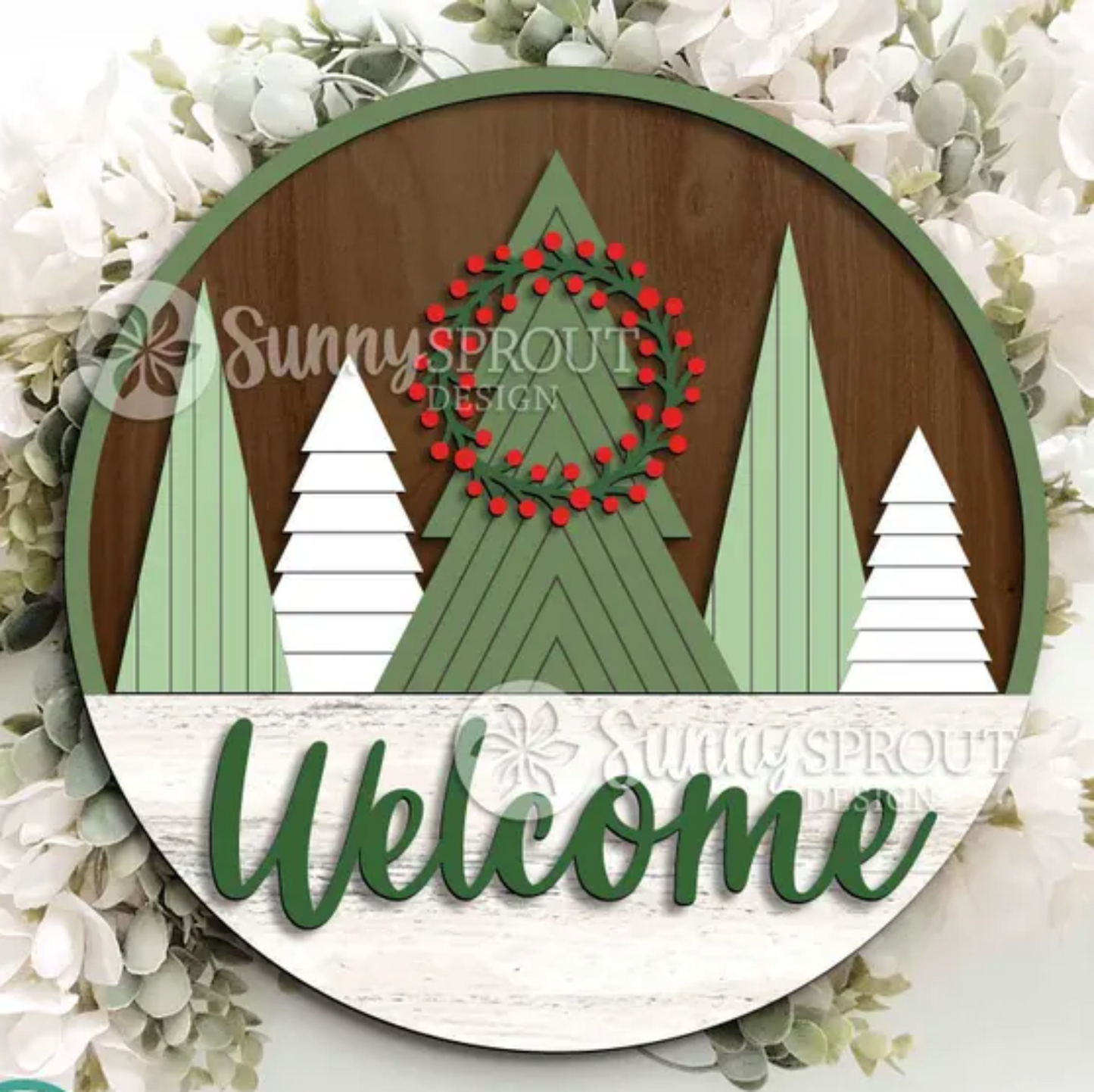 Welcome & Trees Round Door Hanger